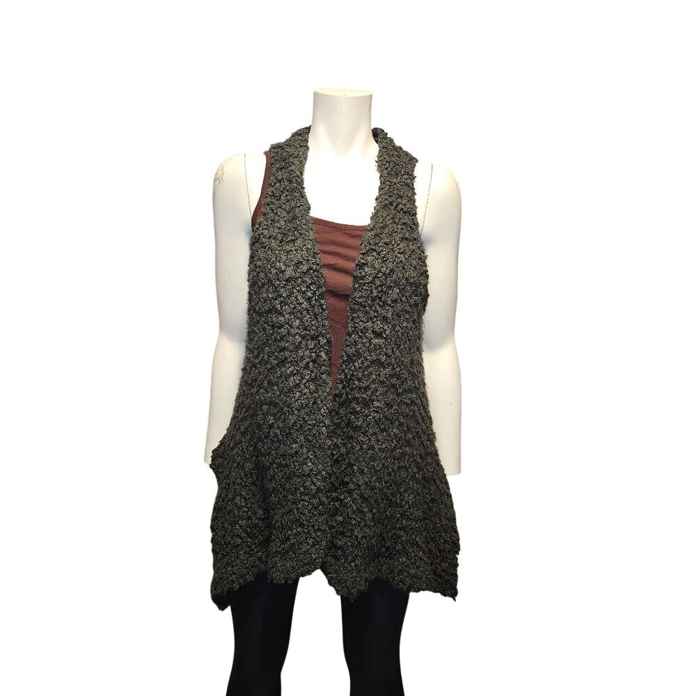 BCBGeneration Womens Textured Knit Open Vest Sleeveless Charcoal Gray S
